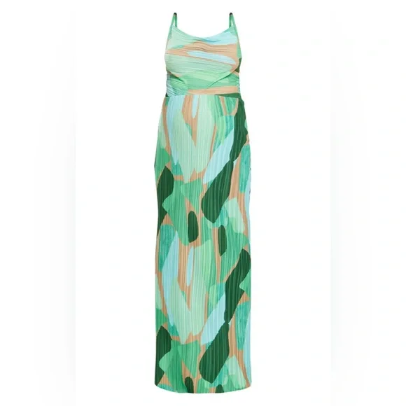 PrettyLittleThing | Dresses | Prettylittlething Maternity Green Abstract  Print Plisee Midaxi Dress | Poshmark